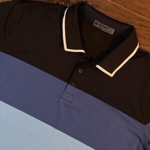 G/FORE Polo Men’s Large Golf Shirt Blue Black Teal Stripe Stretch Lightweight